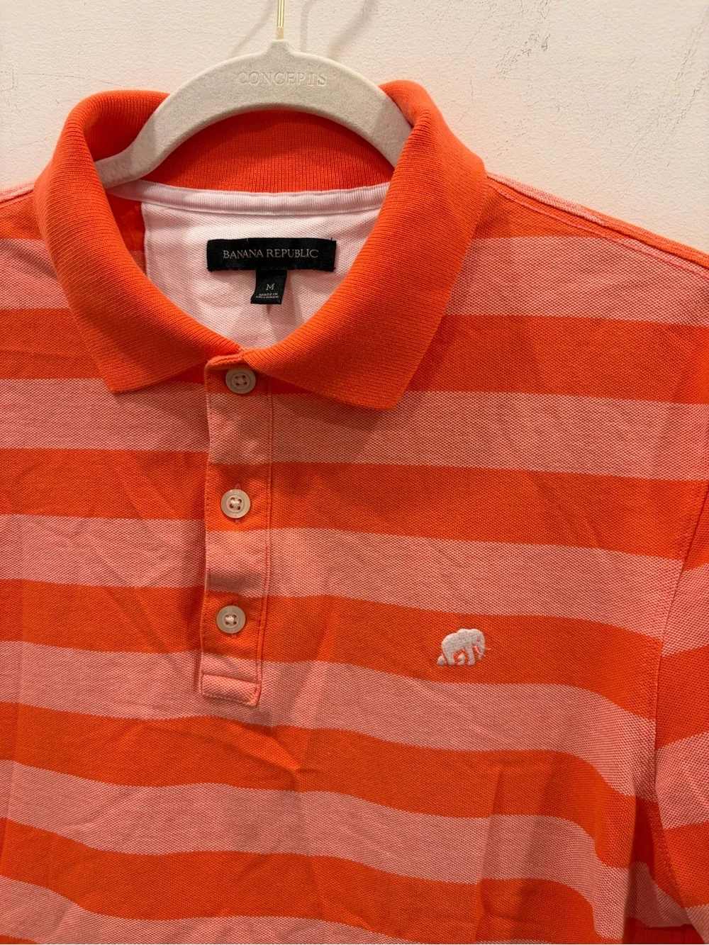 Banana‎ Republic Men’s Orange and Pink Striped Polo Shirt